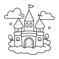 Fototapeta premium Simple vector illustration of Castle drawing for toddlers coloring activity