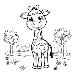 Cute vector illustration Giraffe for kids colouring page
