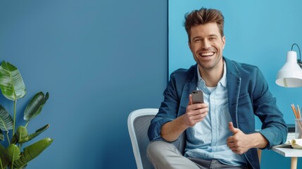 Fototapeta premium A Smiling Man with Smartphone