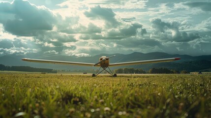 Fototapeta premium Glider aircraft standing on grassy field at airfield