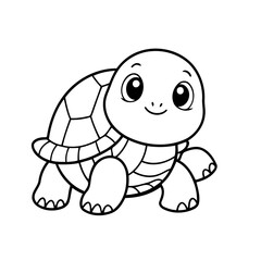 Simple vector illustration of turtle hand drawn for kids coloring page
