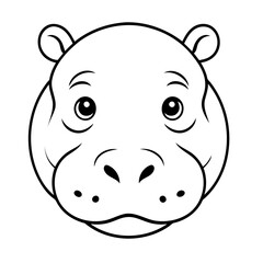 Simple vector illustration of hippo drawing for toddlers book