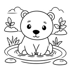 Vector illustration of a cute Polarbear doodle for toddlers coloring activity