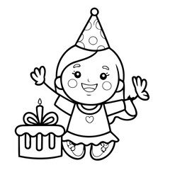Cute vector illustration Girl for kids colouring page