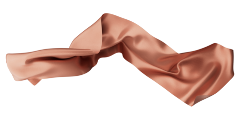 Flying rose gold silk textile fabric flag background. Smooth elegant rose gold Satin Isolated on transparent Background for grand opening ceremony. 