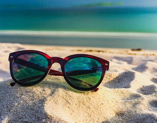 Tortoise Shell Frame Sunglasses on Sandy Beach