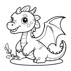 Cute vector illustration Dragon drawing for kids colouring activity