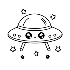 Simple vector illustration of UFO drawing for toddlers coloring activity