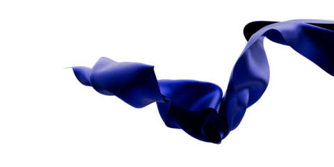 Abstract blue flying wave silk or satin fabric on transparent background for grand opening ceremony or other occasion