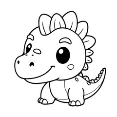 Cute vector illustration Dino drawing for kids colouring activity