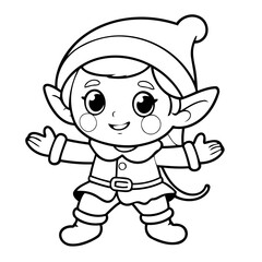 Simple vector illustration of Elf hand drawn for kids coloring page