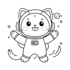 Cute vector illustration Cat drawing for toddlers coloring activity