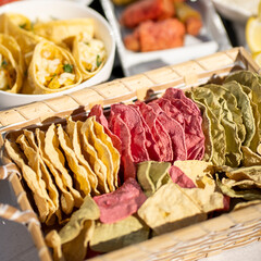 Healthy food together with friends. Fit recipes. Vegan dishes. Corn tortillas. Tasty