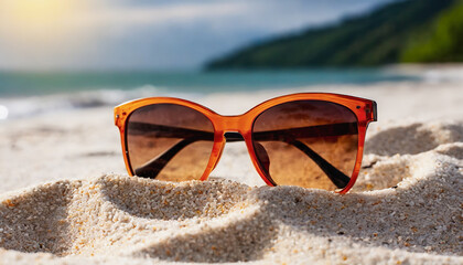 Orange Frame Sunglasses on Sandy Beach