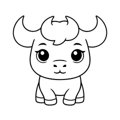 Vector illustration of a cute Bull doodle for toddlers coloring activity