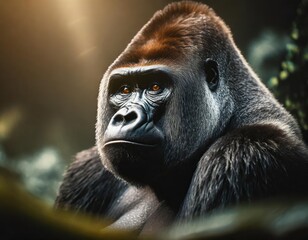 Obraz premium Gorilla Portrait monkey face primate animal wildlife africa zoo jungle endangered on red list