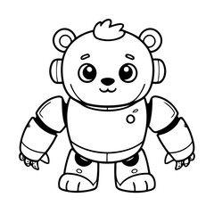 Cute vector illustration BearRobot doodle black and white for kids page