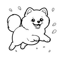 Vector illustration of a cute Pomeranian doodle for kids colouring page