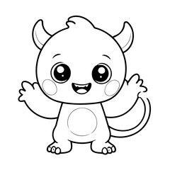 Vector illustration of a cute monster doodle for toddlers colouring page