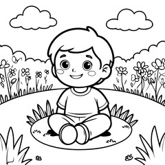 Cute vector illustration Boy drawing for kids colouring activity