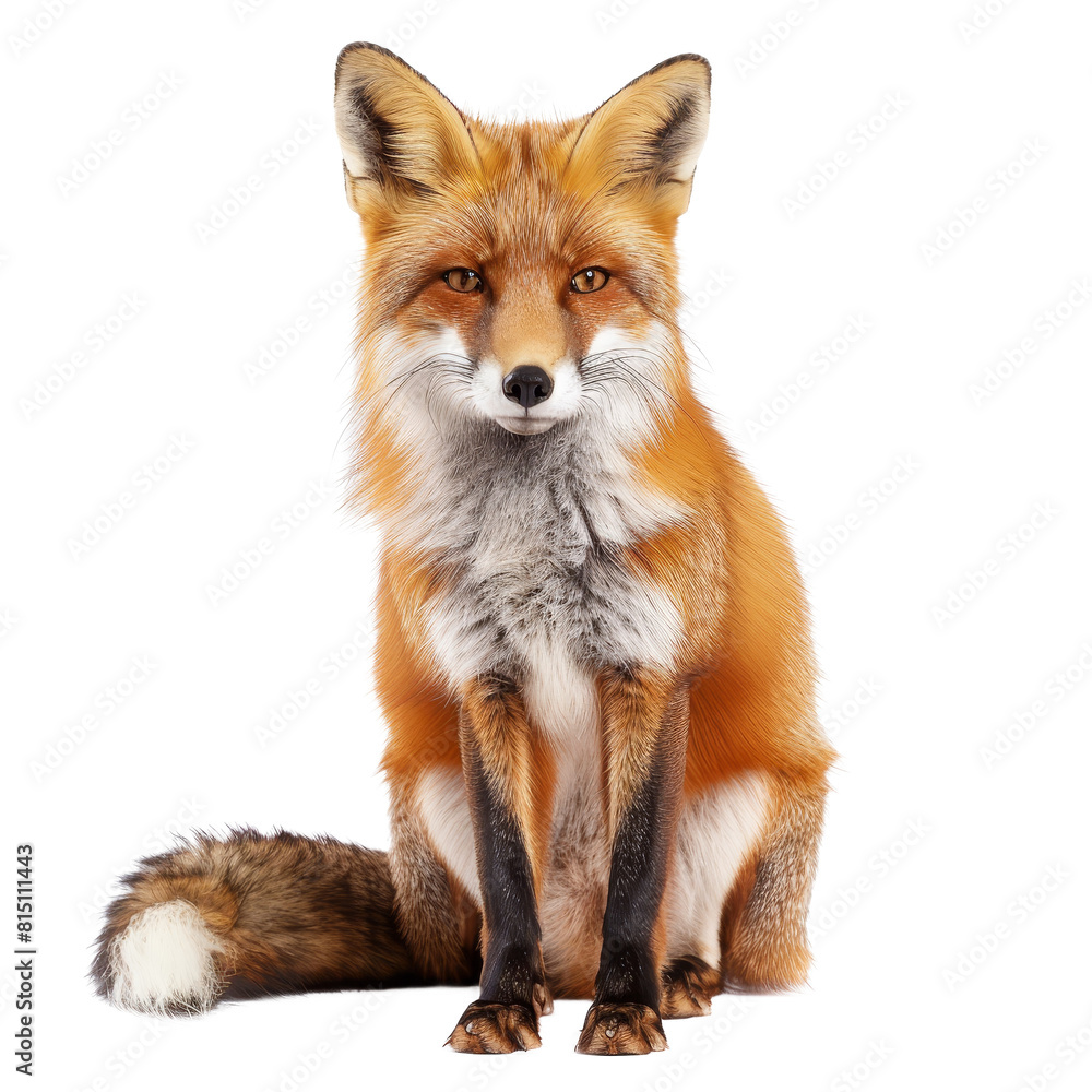 Poster a red fox is seated in front of a plain white backdrop, a beaver isolated on a whitepng background