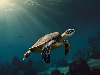 Obraz premium Glimpse of a Green Sea Turtle