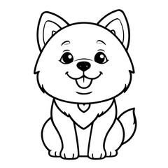 Vector illustration of a cute Husky drawing for kids colouring activity