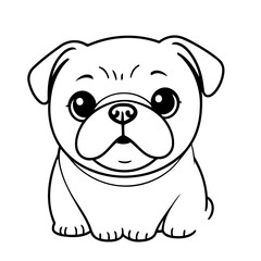 Simple vector illustration of Pug for kids colouring worksheet