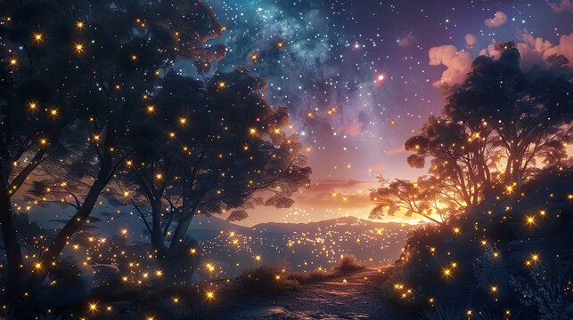 Starry sky starfall night. Selective focus.