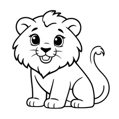 Cute vector illustration lion hand drawn for kids coloring page