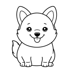 Simple vector illustration of Corgi drawing for kids colouring page