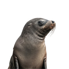 Obraz premium A sea lion is seated on a plain white backdrop, a galapagos fur seal isolated on transparent background