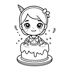 Cute vector illustration Girl drawing for toddlers colouring page