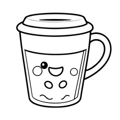 Vector illustration of a cute Coffee drawing for kids page