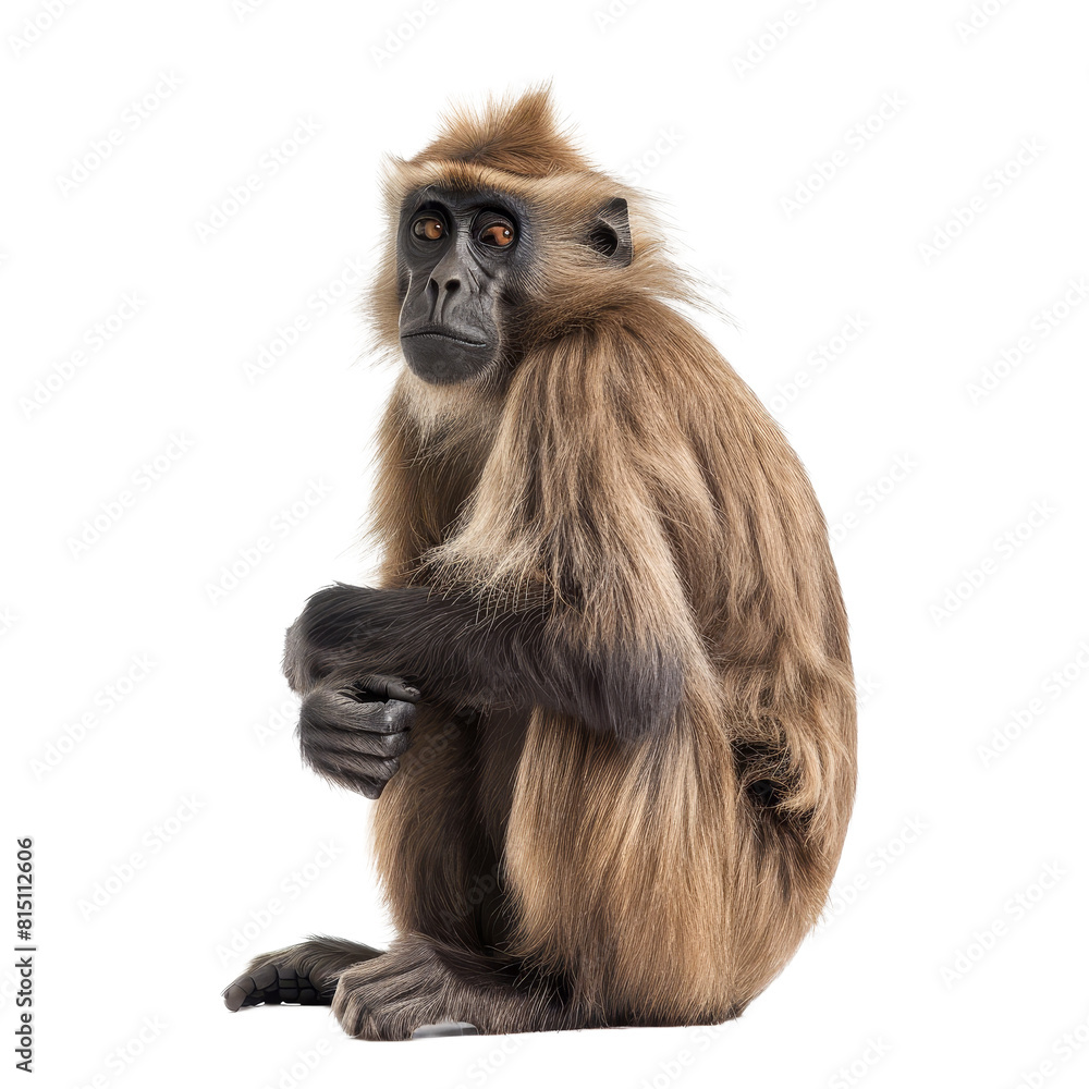 Poster a monkey is seated in front of a plain white backdrop, a beaver isolated on a whitepng background
