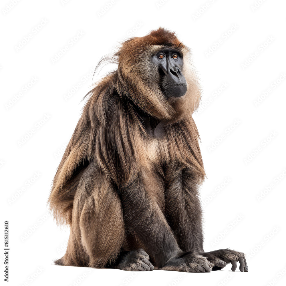 Poster a brown monkey is seated in front of a plain white backdrop, a beaver isolated on a whitepng backgro