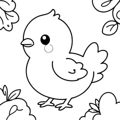 Vector illustration of a cute chick drawing for toddlers colouring page