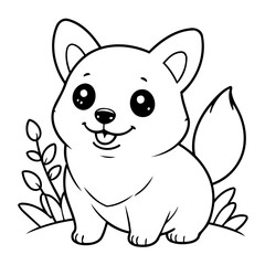 Vector illustration of a cute Corgi doodle drawing for kids page