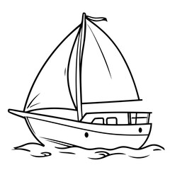 Cute vector illustration SailBoat hand drawn for kids coloring page