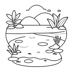Cute vector illustration Pond drawing for toddlers colouring page