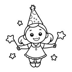 Cute vector illustration Girl drawing for toddlers coloring activity