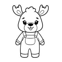 Cute vector illustration Moose drawing for kids colouring page