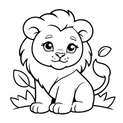 Cute vector illustration lion colouring page for kids