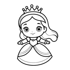 Vector illustration of a cute Princess doodle for kids colouring page