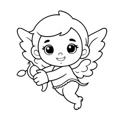 Cute vector illustration cupid drawing for kids colouring activity