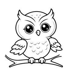 Cute vector illustration owl drawing for toddlers colouring page