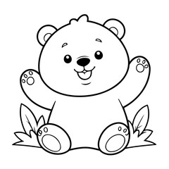 Simple vector illustration of Bear drawing for kids colouring activity