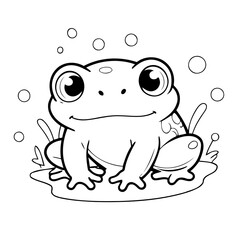 Simple vector illustration of frog for kids colouring worksheet