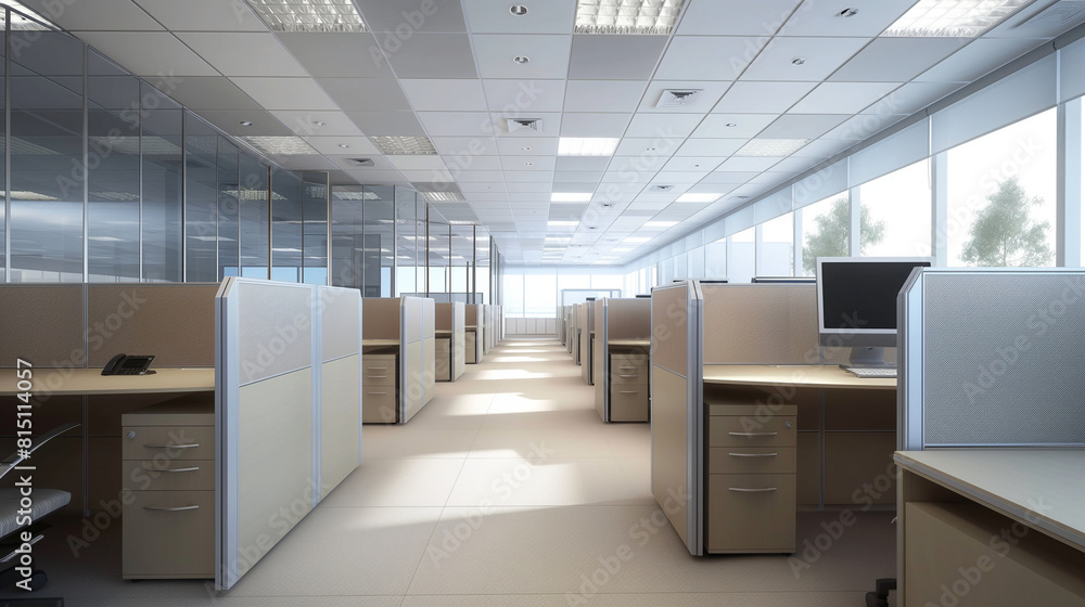 Poster simple office cubicle with clean lines and open space