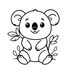 Fototapeta premium Simple vector illustration of Koala for kids colouring worksheet